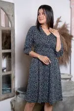 Waist Ruched Detail Printed Short Dress - Image 4