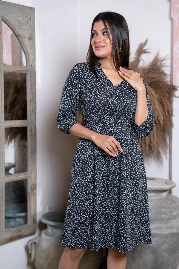 Waist Ruched Detail Printed Short Dress - Image 4