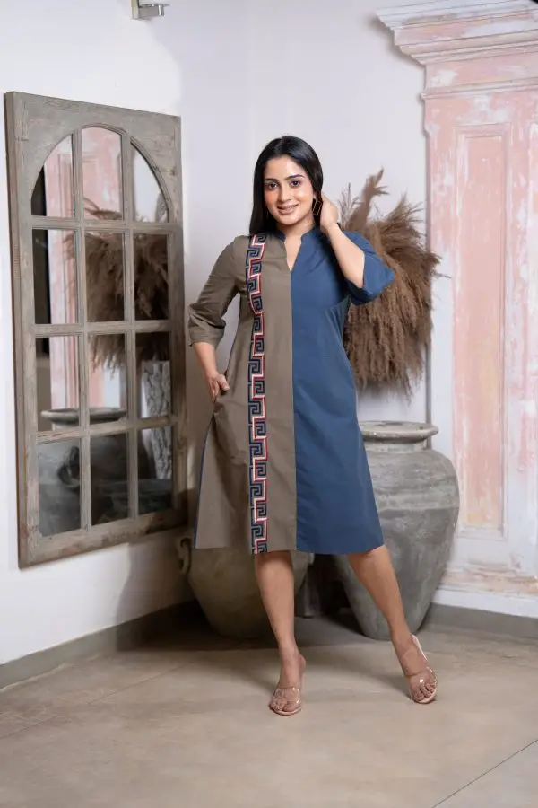 Color Block Embroidered Short Dress - Image 2
