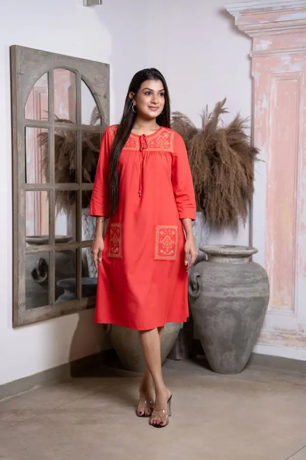 Yoke Embroidered Tie-Up Short Dress - Image 5
