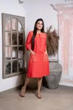 Yoke Embroidered Tie-Up Short Dress - Image 2