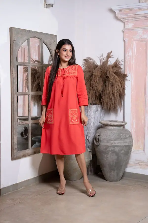 Yoke Embroidered Tie-Up Short Dress - Image 4