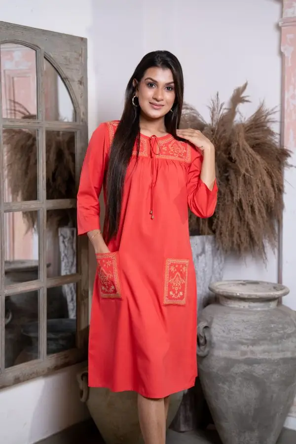 Yoke Embroidered Tie-Up Short Dress - Image 3