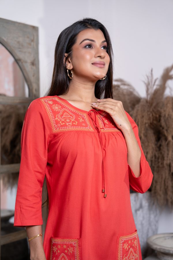 Yoke Embroidered Tie-Up Short Dress - Image 6