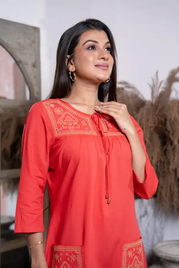 Yoke Embroidered Tie-Up Short Dress - Image 6