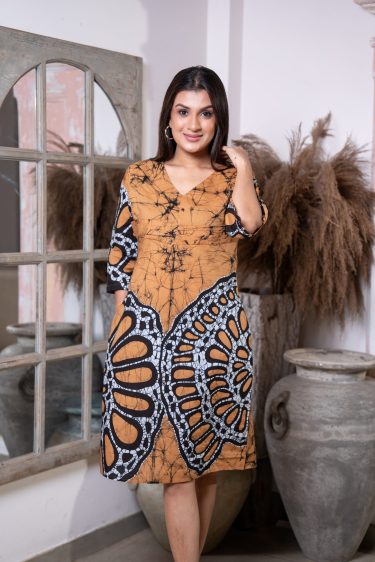 Batik Pleat Detailed Short Dress