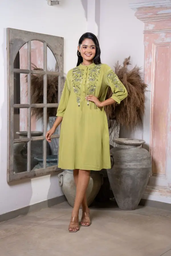 Floral Embroidered Short Dress - Image 3
