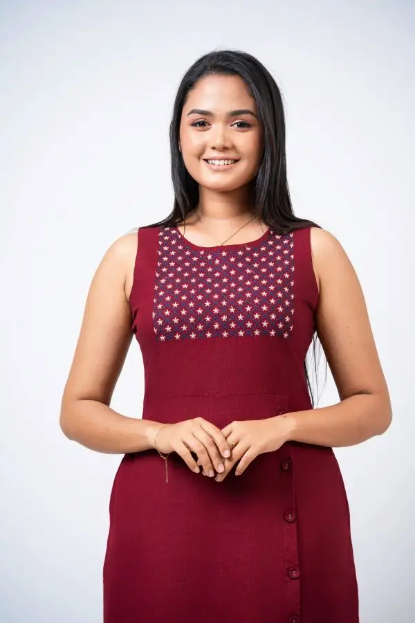 Side Button Down Sleeveless Embroidery Dress - Image 5