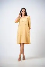 Floral Embroidered V-Neck Short Dress - Image 2