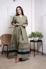 Front Tie-Up Contrast Embroidery Maxi Dress - Image 2