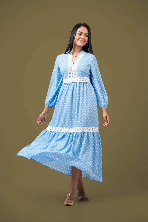 Lace Detailed Polka Dot Maxi Dress - Image 4