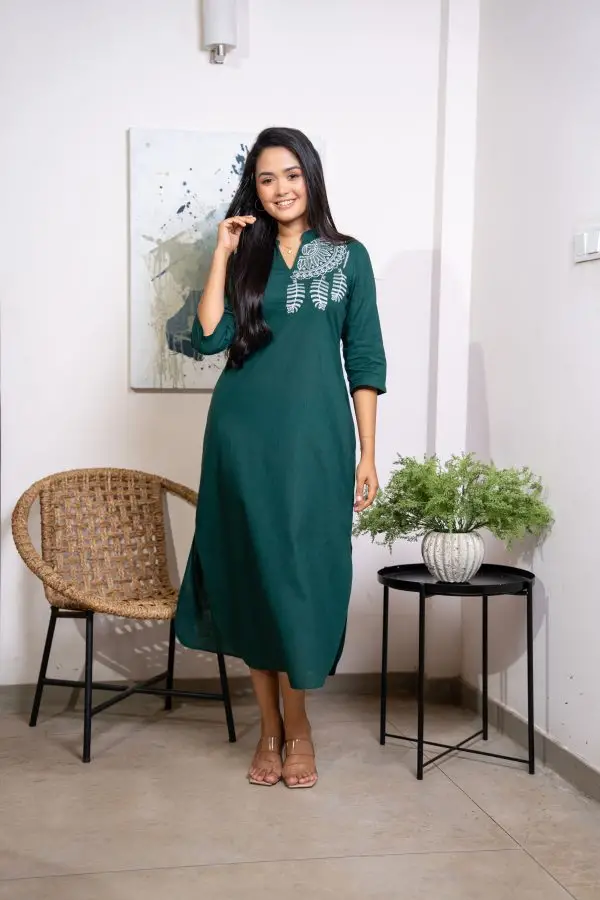 Embroidered Chinese Collared Maxi Dress - Image 3