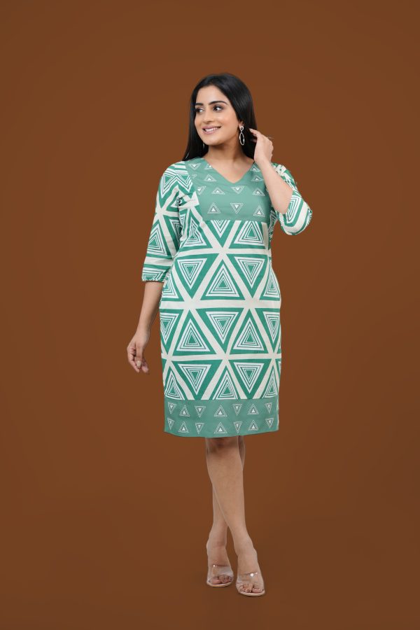 Geometric Print Embroidery Detail Short Dress - Image 4