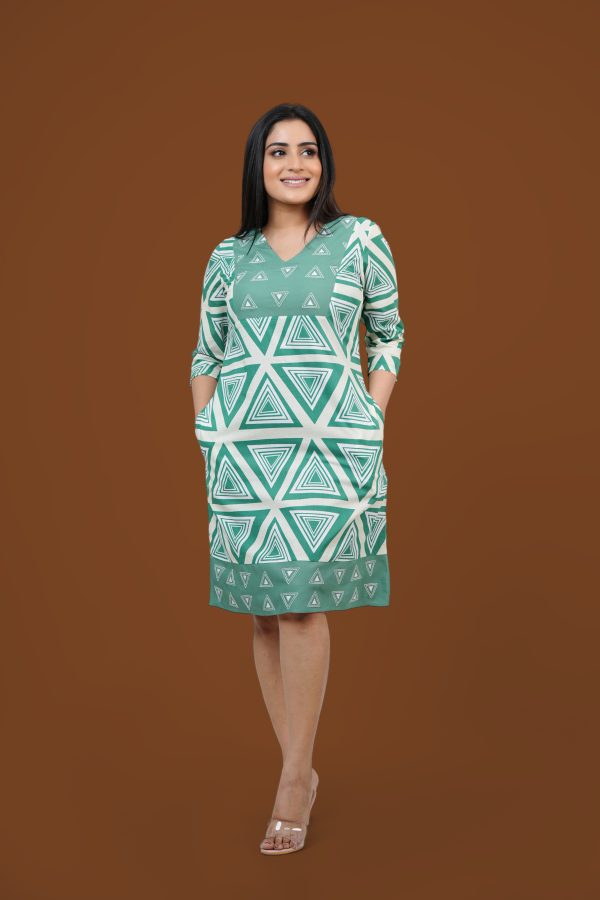 Geometric Print Embroidery Detail Short Dress - Image 3