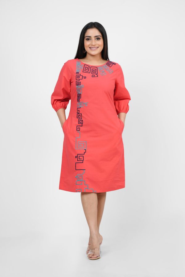 Boat Neck Embroidered Short Dress - Image 4