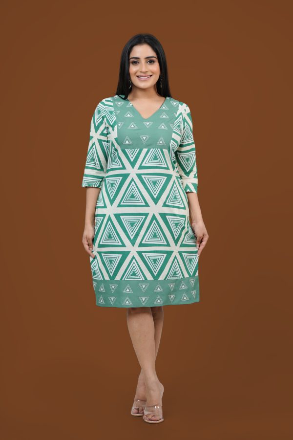 Geometric Print Embroidery Detail Short Dress - Image 2