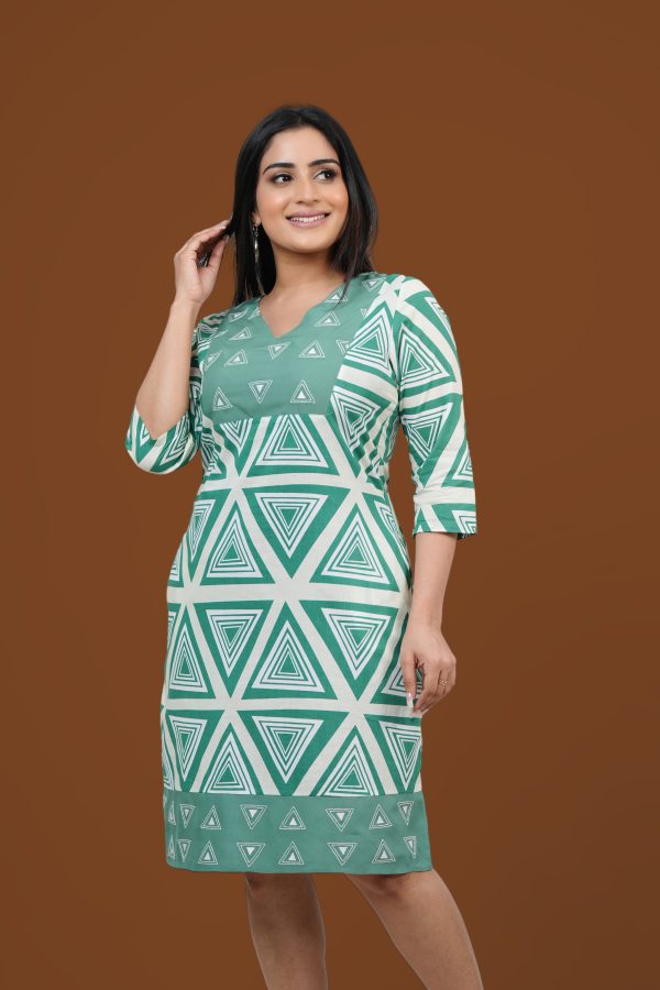Geometric Print Embroidery Detail Short Dress - Image 5