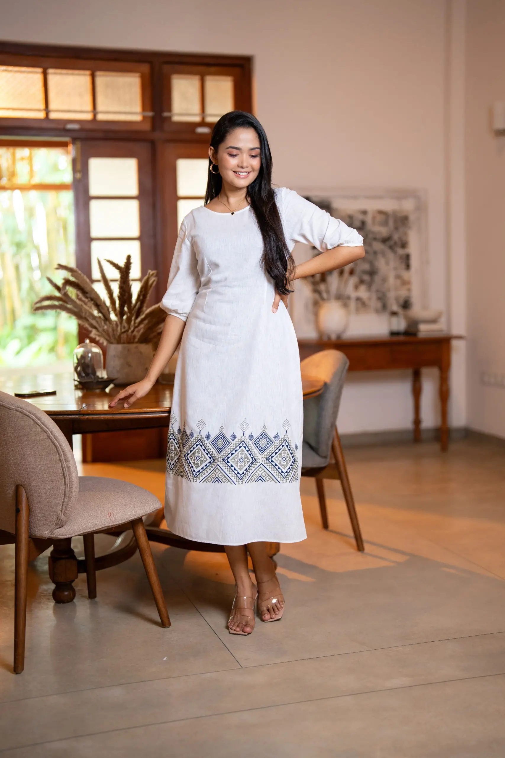 Geometric Embroidered Midi Dress - Image 5