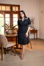 Puff Sleeve Embroidery Short Dress