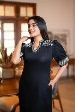 Puff Sleeve Embroidery Short Dress - Image 2
