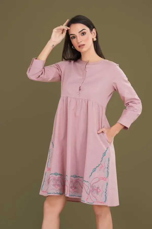 Embroidery Detailed Short Dress - Image 2