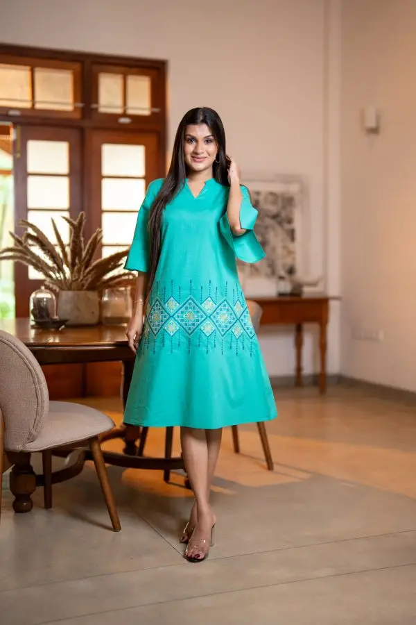 Embroidered Frilled Sleeve Short Dress