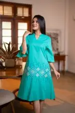 Embroidered Frilled Sleeve Short Dress - Image 4