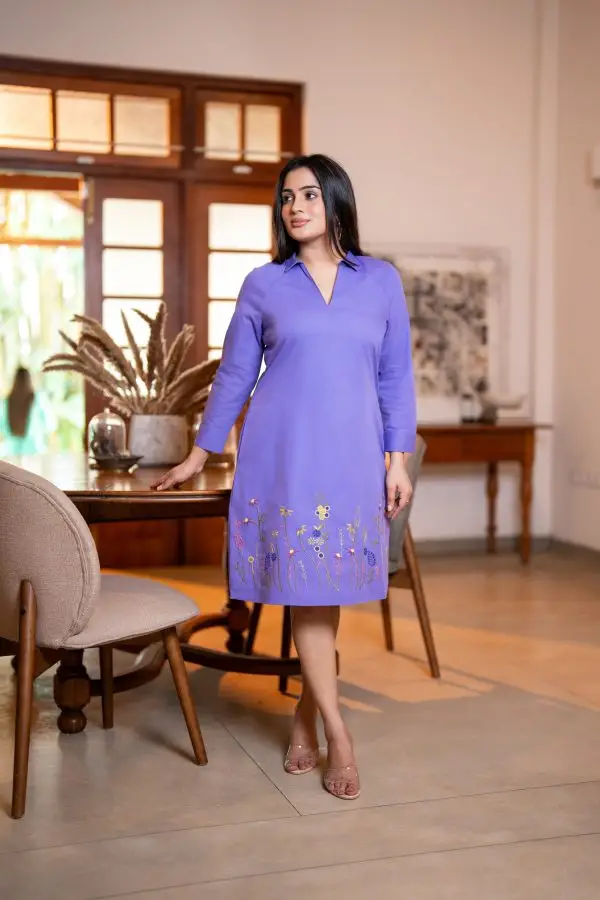 Floral Hem Embroidery Short Dress - Image 4