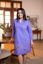 Floral Hem Embroidery Short Dress