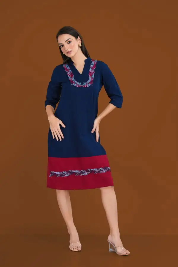 Feather Embroidered Midi Dress - Image 3