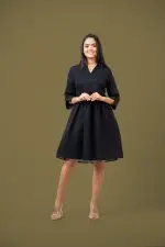 Collar Contrast Embroidered Short Dress - Image 4