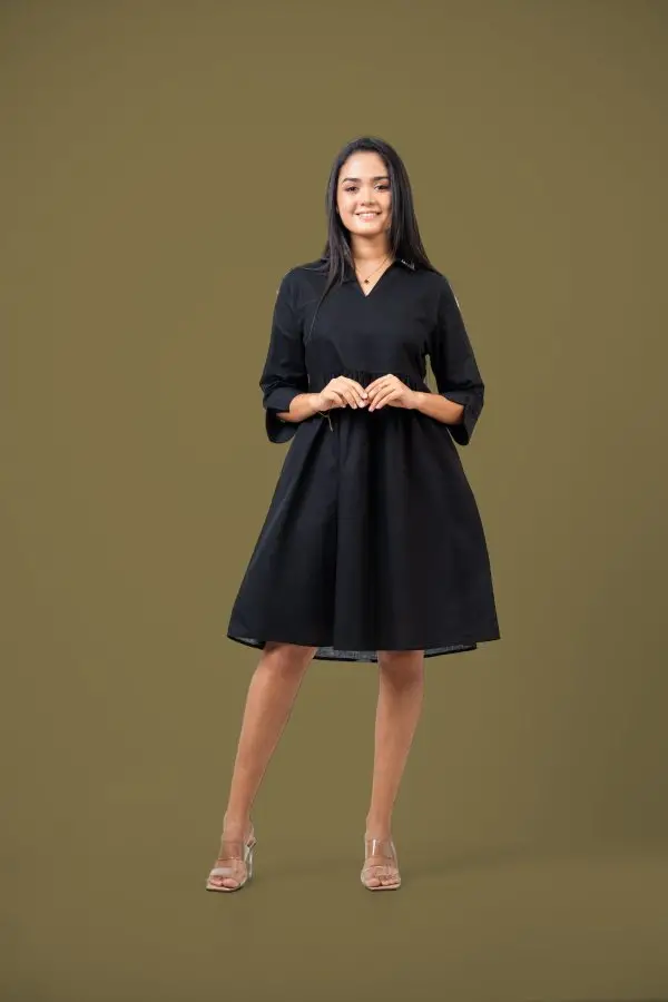Collar Contrast Embroidered Short Dress - Image 4