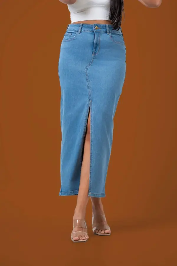 Front Slit Denim Skirt - Image 3