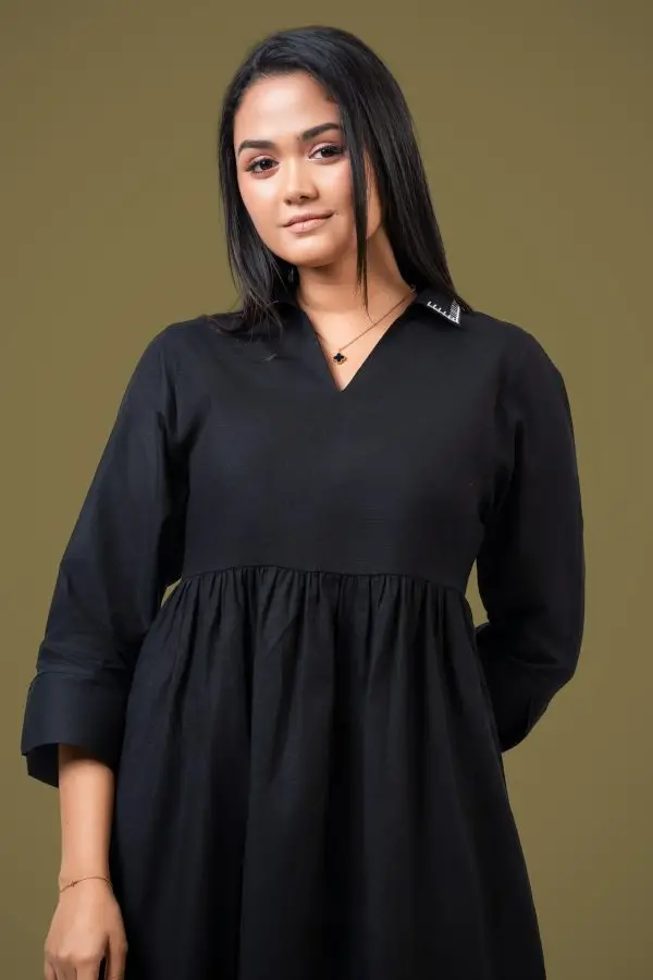 Collar Contrast Embroidered Short Dress