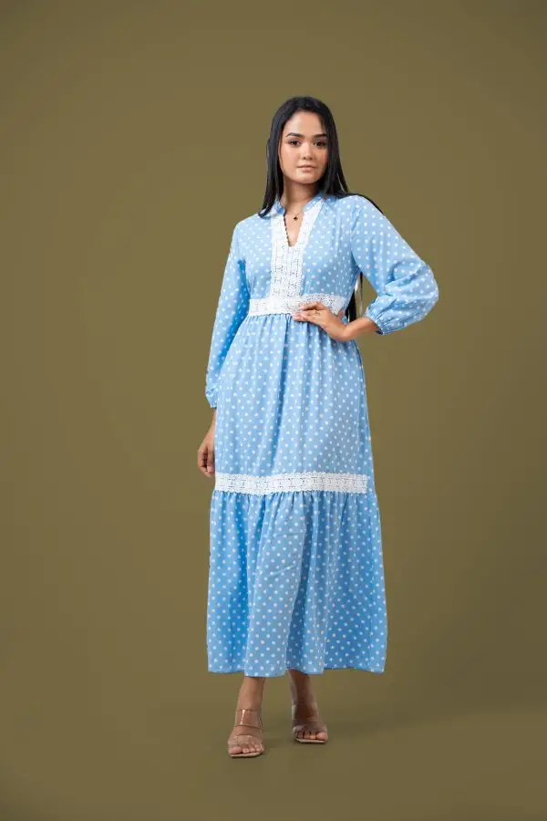 Lace Detailed Polka Dot Maxi Dress - Image 2