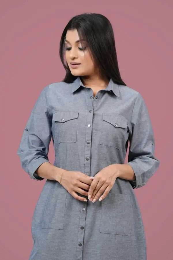 Snap Button Detailed Shirt Dress - Image 4