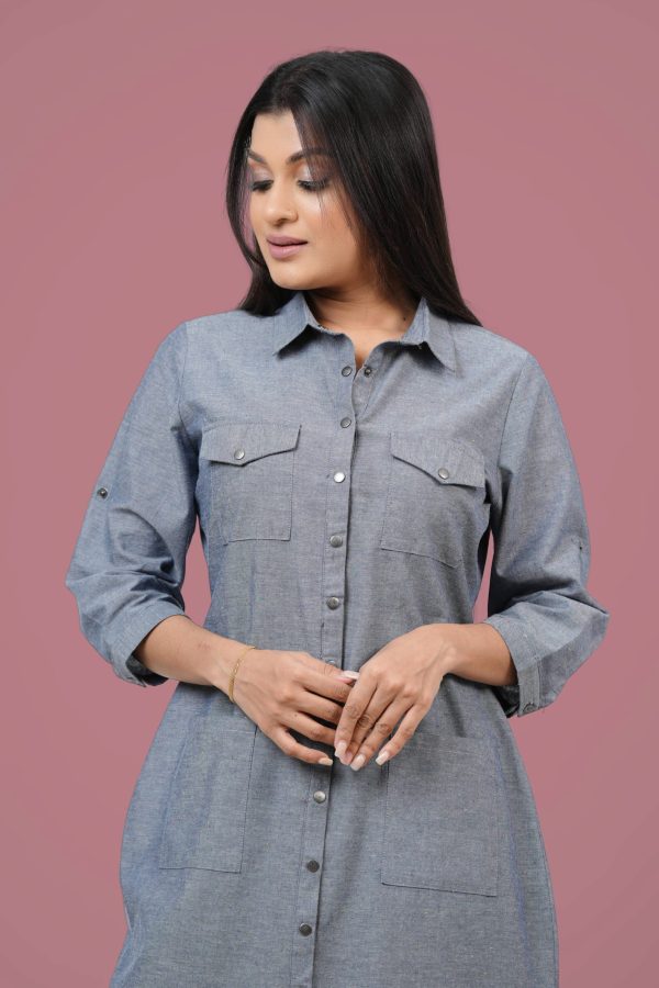 Snap Button Detailed Shirt Dress - Image 4