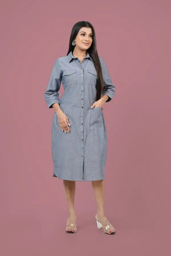 Snap Button Detailed Shirt Dress - Image 3