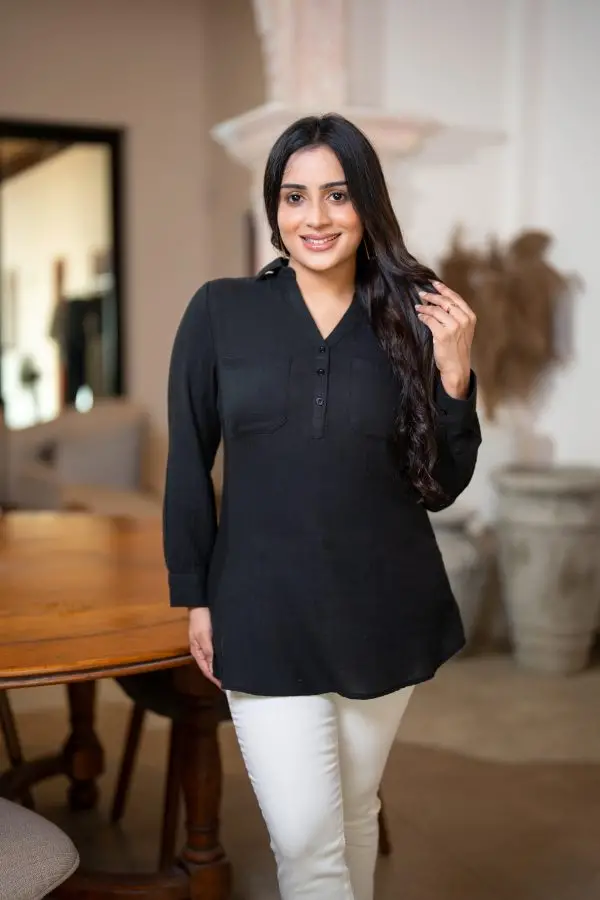 Stripe Textured Long Blouse - Image 2