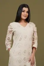 V-necked Cutlawn Short Dress(Lined)