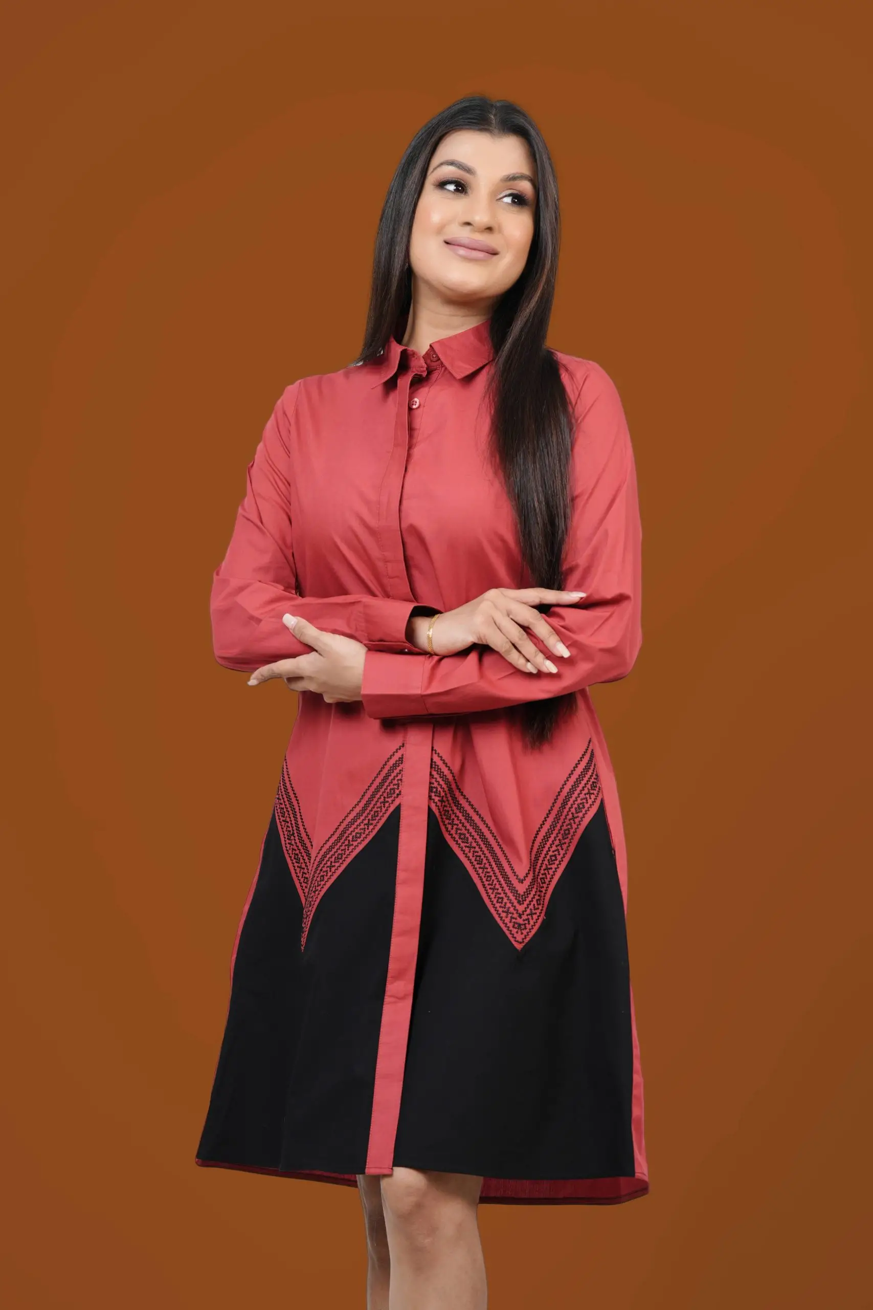 Embroidered Colour Block Short Dress