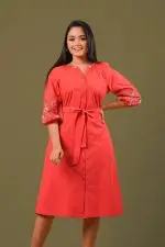 Sleeve Embroidered Button Up Short Dress - Image 2