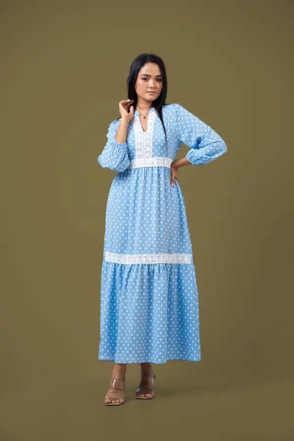Lace Detailed Polka Dot Maxi Dress - Image 3