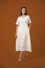 Sequin Detailed Button-Down Midi Dress
