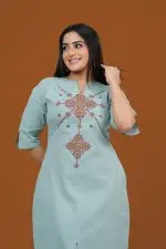 Notch Neck Front Slit Embroidered Maxi Dress - Image 2
