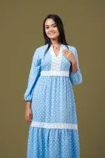 Lace Detailed Polka Dot Maxi Dress
