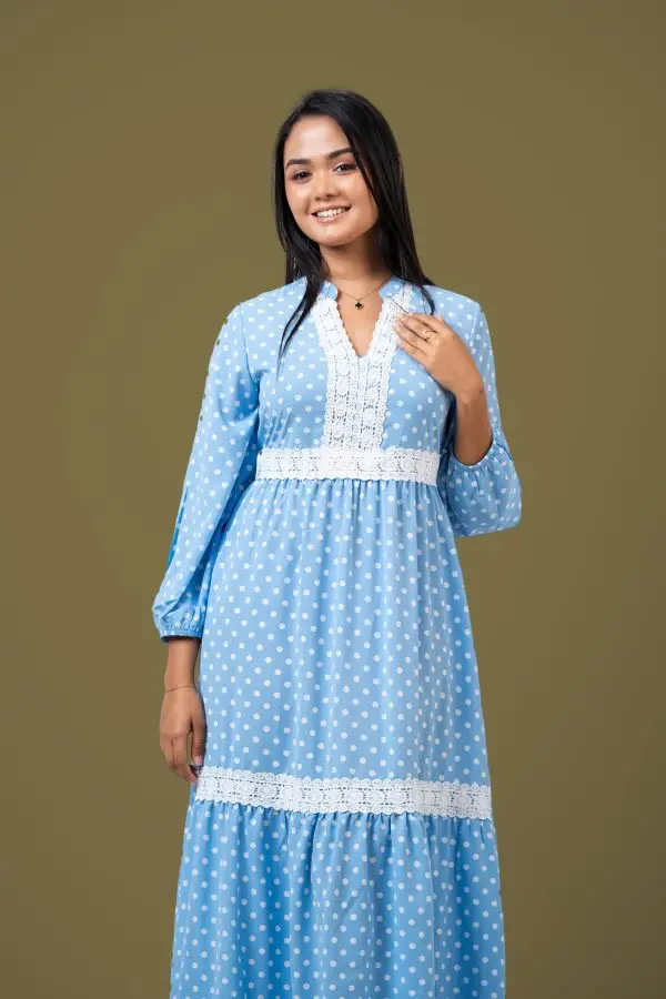 Lace Detailed Polka Dot Maxi Dress