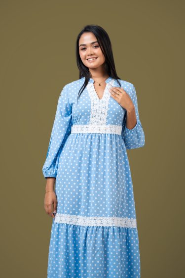 Lace Detailed Polka Dot Maxi Dress