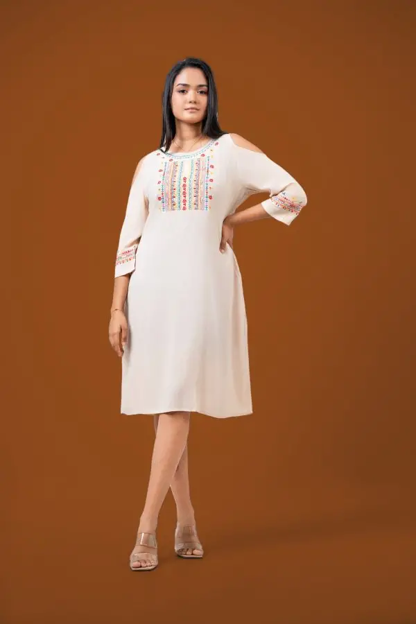 Shoulder Cutout Embroidery Dress - Image 6