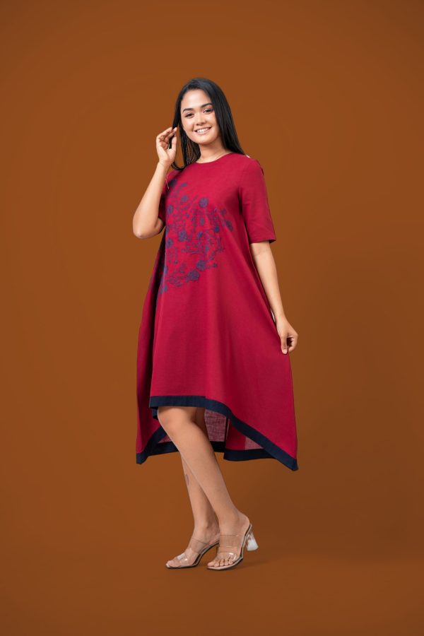 Hem Contrast Detailed Loose Fitted Embroidery Dress - Image 5